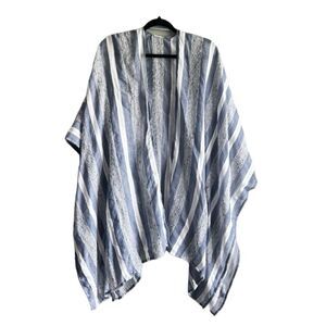 Women’s Blue White Striped Lightweight Kimono Coverup